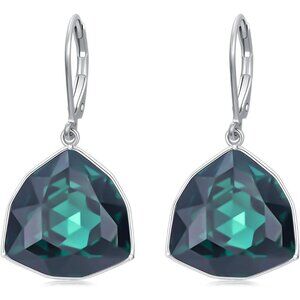 Sterling Silver Emerald Simple Geometric Birthstone Dangle Drop Earring Jewelry